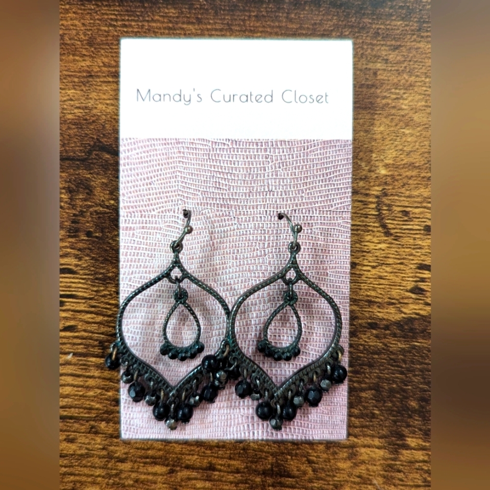 Black Chandelier Beaded Earrings